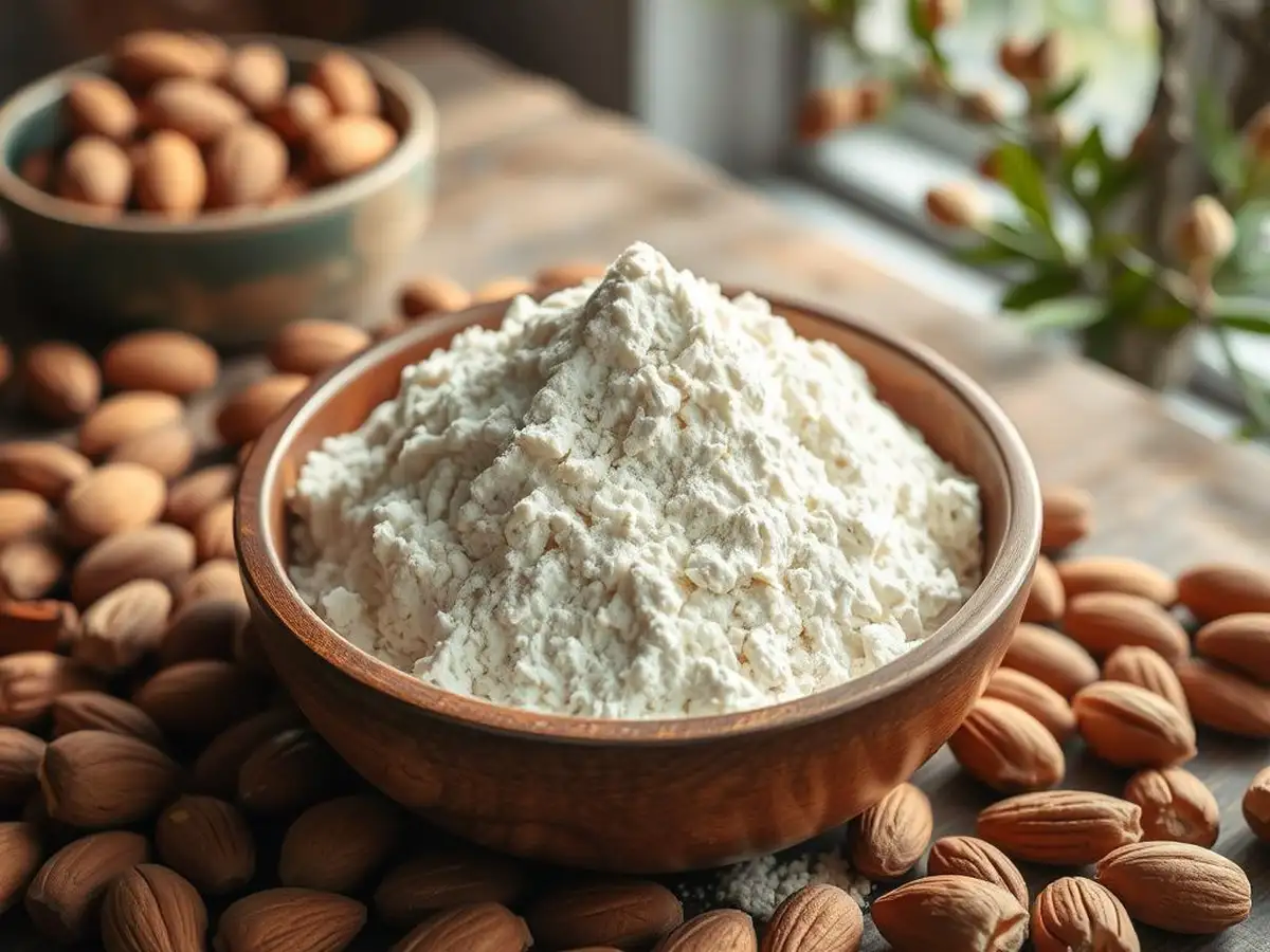 almond flour in a wooden bowl