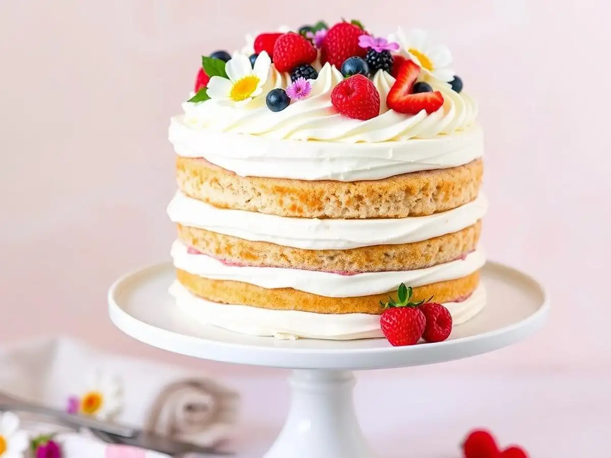 Chantilly cake with fluffy whipped cream frosting