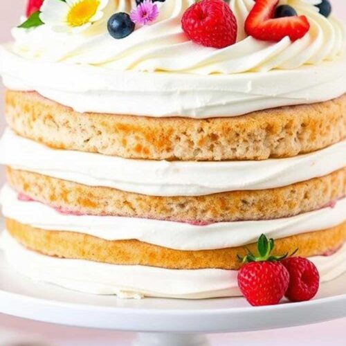 Chantilly cake with fluffy whipped cream frosting